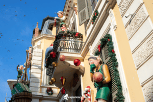 Christmas decorations on the Christmas museum in Katerini's balcony