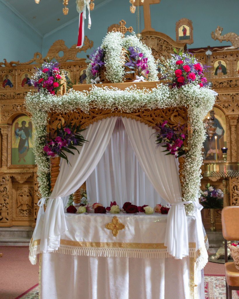 The Epitaphios were decorated with flowers during the celebration of Greek easter in Pieria.