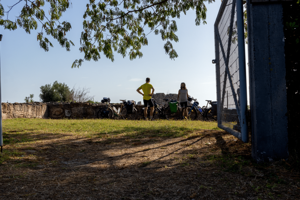Ancient Pydna Entrance, Bicyclists from France
