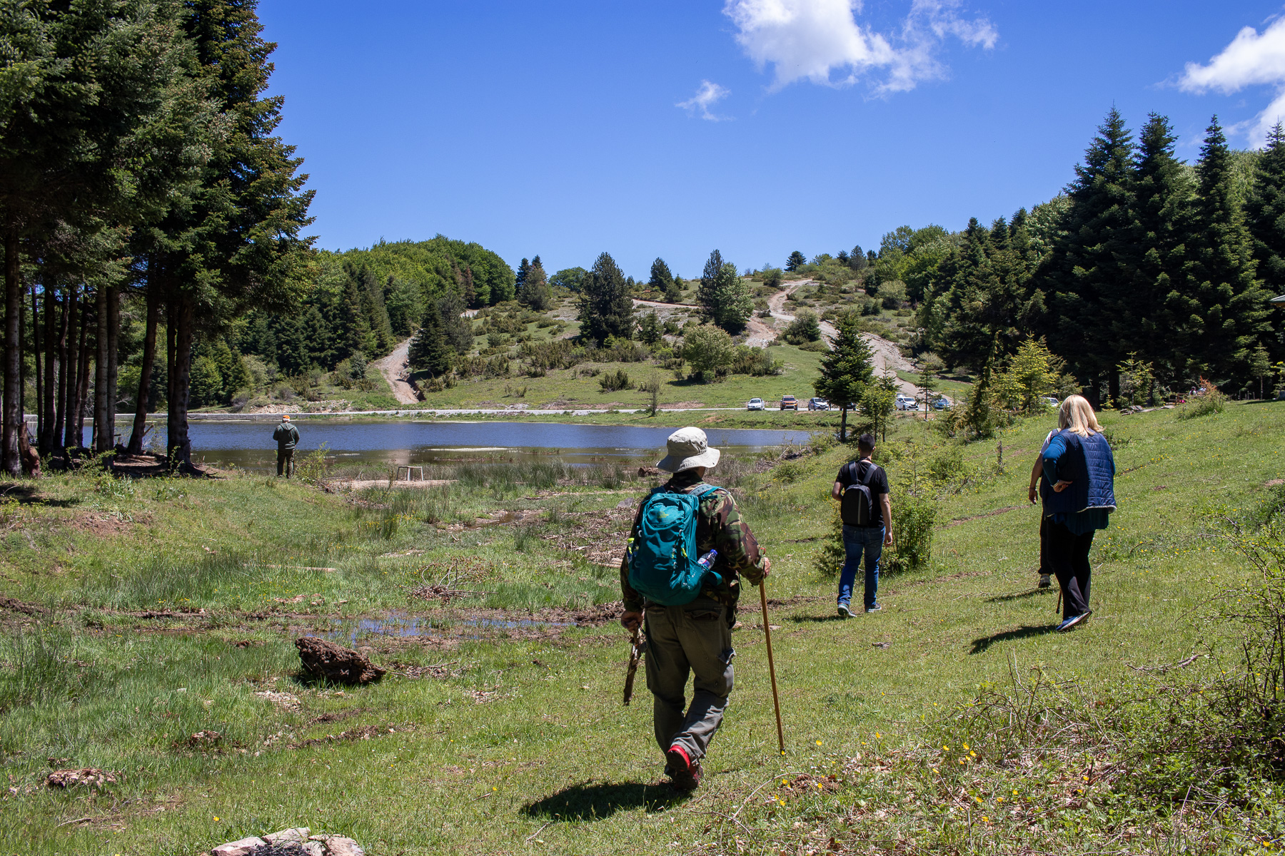 Visitors exploring Lake Kati during the Mushroom & Truffle Festival beneath Mount Olympus