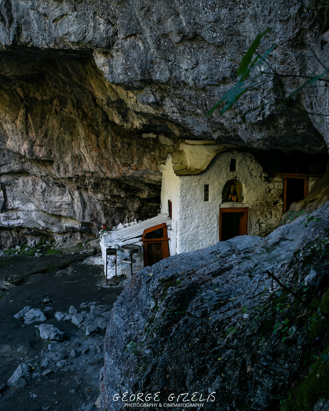 The Holy Cave of Saint Dionysios among the rocks and forest of Mount Olympus in Pieria, Greece.