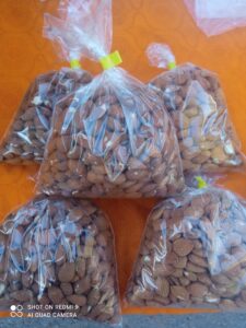 Bags of almonds sold by a family-run producer from Korinos, Pieria.