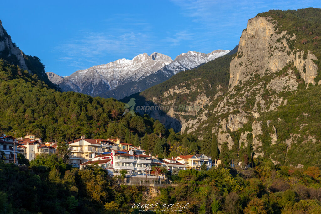 Mount Olympus rising above Litochoro in Pieria, Greece