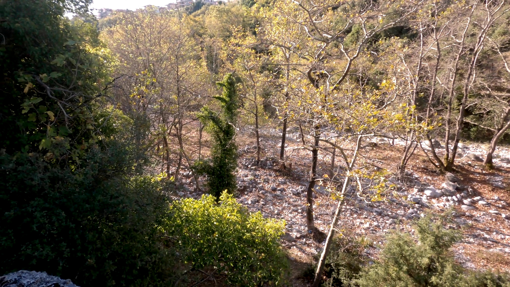 The dry Enipeas riverbed below Litochoro in October
