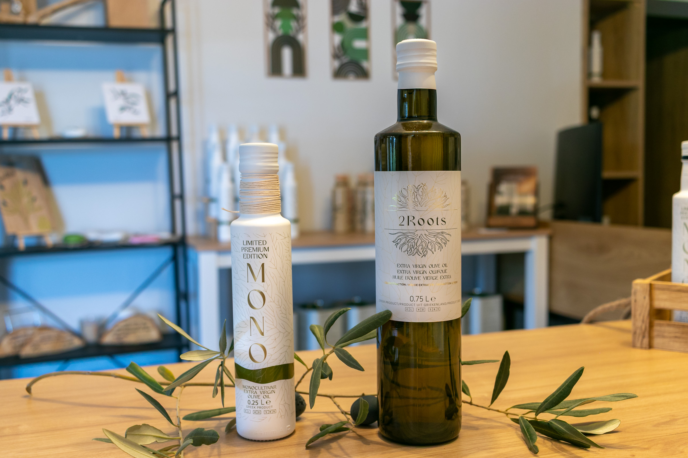 Extra virgin olive oil from Forelia, presented as part of the 2 Roots olive oil brand.