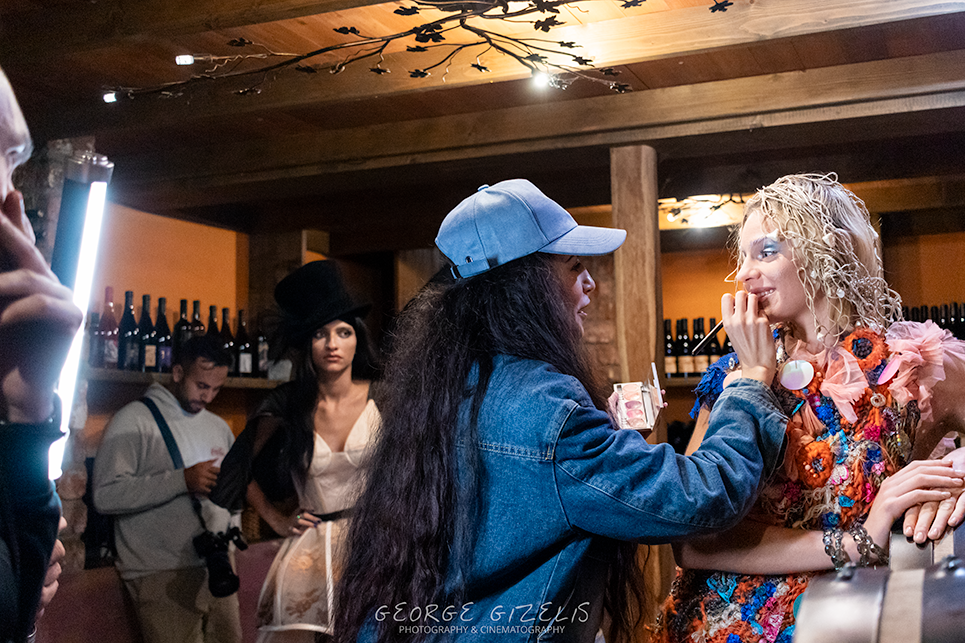 Karolina Kloss and Matina Karvounaraki — OLYMPUS TFP Festival Makeup artist Matina Karvounaraki working on Karolina Kloss during the OLYMPUS TFP Festival at Kourtis Estate